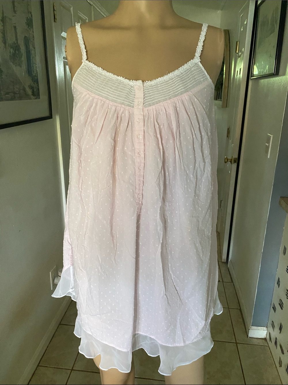Eileen West Pale Pink Swiss Dot Sleeveless Nightgown